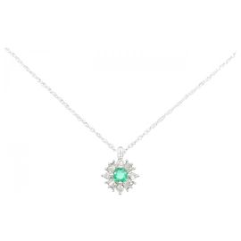 Autre Marque Au750 Smaragd-Diamant-Halskette Silber