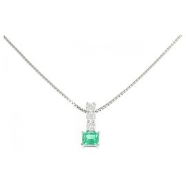Autre Marque Collana in Smeraldo e Diamanti Pt900 Pt850 Verde
