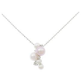 Autre Marque Au750 White Gold Akoya Pearl Diamond Necklace Golden