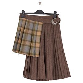 Autre Marque ANDERSSON BELL Brown Pleated Midi Skirt with Tartan Insert Brown