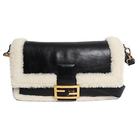 Fendi Black Baguette shearling bag Black