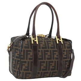 FENDI Zucca Canvas Hand Bag 2way Black Brown gold Altro