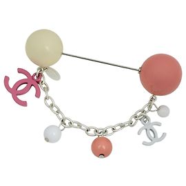 Chanel Coco Mark Brosche Silber Pink Weiß