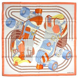 Hermès Foulard Hermes Carre 90 DERBY 2000 Multicolore Arancione