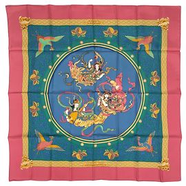 Hermès Lenço Hermes Carre 90 NIKKO Rosa Multicor