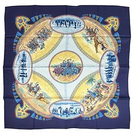 Hermès Carré Hermes 90 Cavaliers Peuls Multicolore Bleu Marine