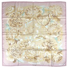 Hermès Hermes Carre 90 Les Pivoines Schal Pink Mehrfarben