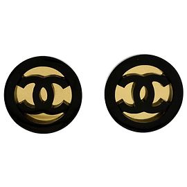 Pendientes de botón Chanel Coco Mark Negro Dorado