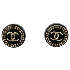 Boucles d'oreilles puces Chanel noires et dorées Noir Doré