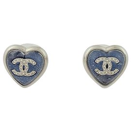 Chanel Blue and Silver Stud Earrings Silvery Blue