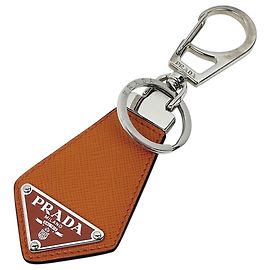 Portachiavi Prada in pelle Saffiano Argento Arancione