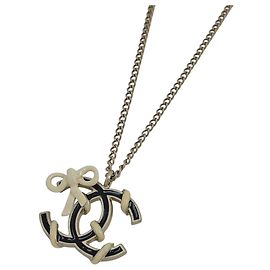 Chanel Coco Mark Schleifenhalskette Schwarz Weiß Golden