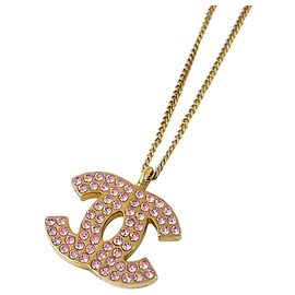 Colar Chanel dourado e rosa Rosa Dourado