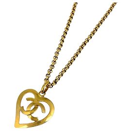 Chanel Gold Plating Necklace with Coco Mark Heart Golden