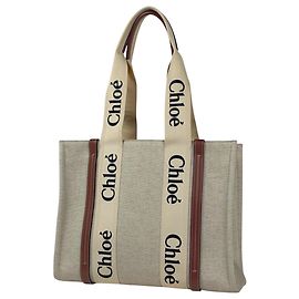 Chloé Woody Medium Canvas Tote Bag Brown