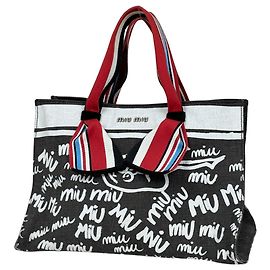 Miu Miu Logo Tote Bag Schwarz Weiß