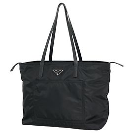 Prada Black Nylon and Leather Tote Bag Black