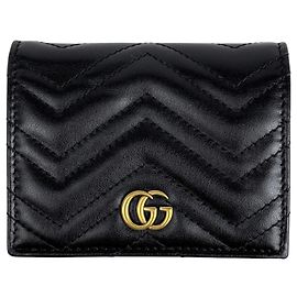 Portafoglio bi-fold in pelle Gucci GG Marmont Nero