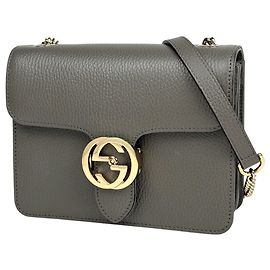 Gucci Interlocking G Leather Shoulder Bag Brown