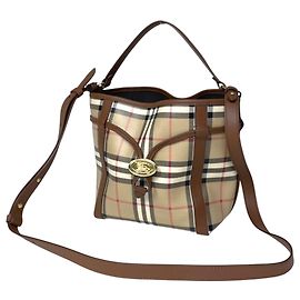 Bolsa Bucket Mini Check Burberry Marrom