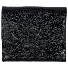 Cartera bi-fold Chanel en piel de becerro granulada negra Negro
