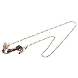 Collana con pendente Maillon in corno di bufalo e palladio argentato Hermès Argento