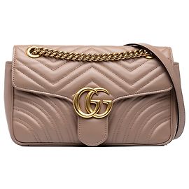 Bolsa de Ombro Gucci Brown Medium GG Marmont Matelassé em couro de bezerro Marrom Carne