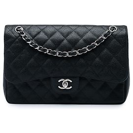 Chanel Black Jumbo Classic Caviar Double Flap Noir