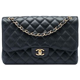 Chanel Black Jumbo Classic Caviar Double Flap Noir