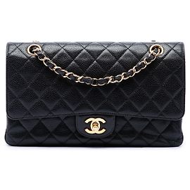 Chanel Black Medium Classic Caviar Double Flap Preto
