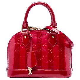 Louis Vuitton Red Monogram Vernis Rayures Alma BB Vermelho