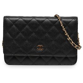 Chanel Black CC Quilted Caviar Wallet on Chain Nero