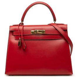 Hermès Red Box Calf Kelly Sellier 28 Rot