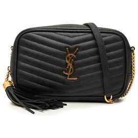 Autre Marque Borsa Lou Camera Saint Laurent nera in pelle Grain de Poudre con monogramma chevron mini Nero