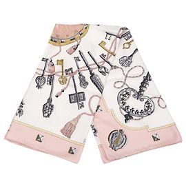 Hermès White Les Cles Silk Scarf 90 Pink Other