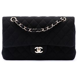 Chanel Black Medium Classic Jersey Double Flap Noir