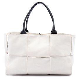 Bottega Veneta White Medium Canvas Maxi Intrecciato Arco Tote White Eggshell