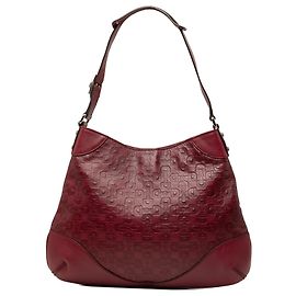 Bolsa Hobo Gucci em couro de bezerro com relevo Red Horsebit Vermelho Bordeaux