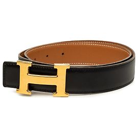 Cintura reversibile Hermès Constance H in pelle Box Calf e Courchevel nera Nero