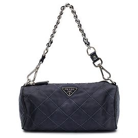 Prada Blue Impuntu Tessuto Barrel Pochette Blau Marineblau