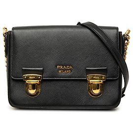 Prada Bolsa Crossbody Saffiano Preta com fecho push lock Preto