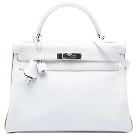 Hermès White Bicolor Epsom Kelly II Retourne 32 Blanc