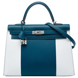 Hermès Blue Bicolor Epsom Kelly Flag Sellier 35 Azul Azul escuro