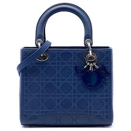Dior Blue Medium Ultra Matte Calfskin Embossed Cannage Lady Dior Bleu Bleu foncé
