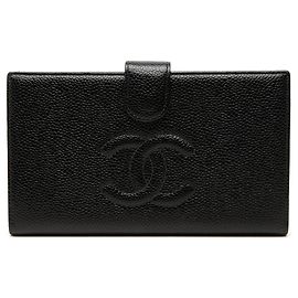 Chanel Black CC Caviar French Long Wallet Black