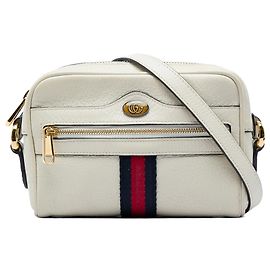 Gucci Mini Bolsa Tiracolo Ophidia em Pele de Bezerro Branca com Web Branco