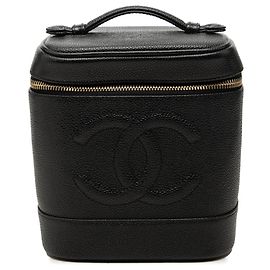 Chanel Black CC Caviar Vanity Case Schwarz