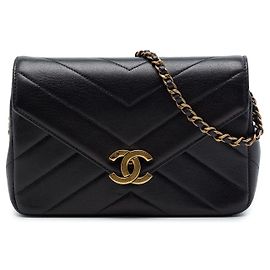 Chanel Black Mini Chevron Calfskin Coco Envelope Flap Black