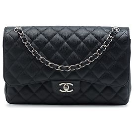 Chanel Black Jumbo Classic Caviar Double Flap Noir