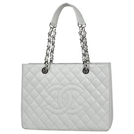Saco Tote Chanel em couro de bezerro granulado branco Branco